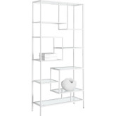 72" Bookcase in White Metal w/ Tempered Glass